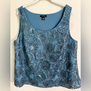 LE BOS Women’s Floral Embroidered Formalwear Lined Tank Teal Blue Sequins‎ 16W